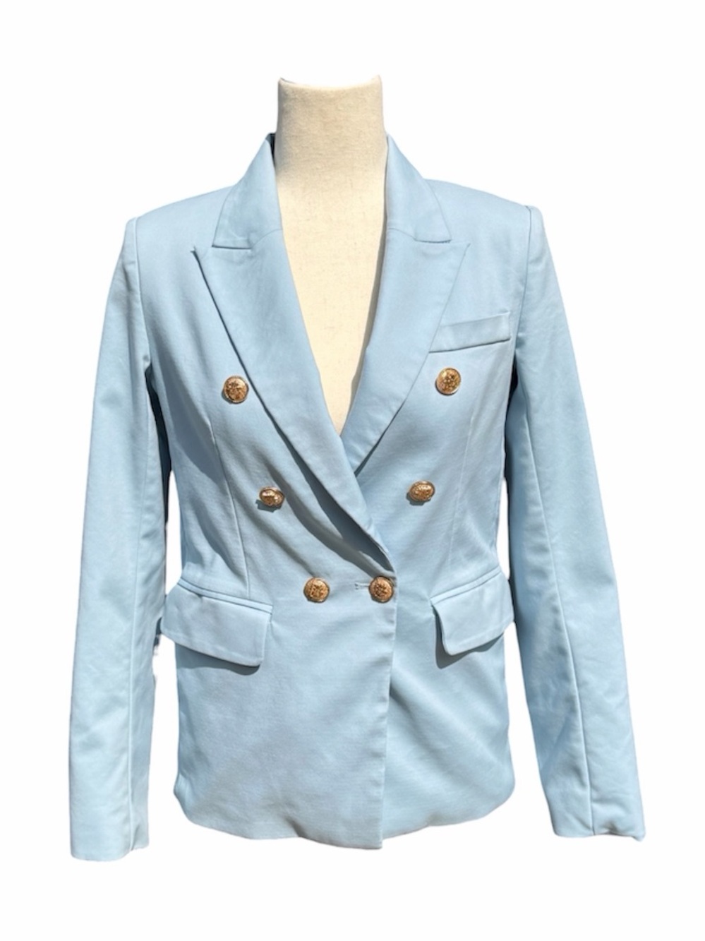 Viema Moda Light Blue Double-Breasted gold button military Women's Blazer 4